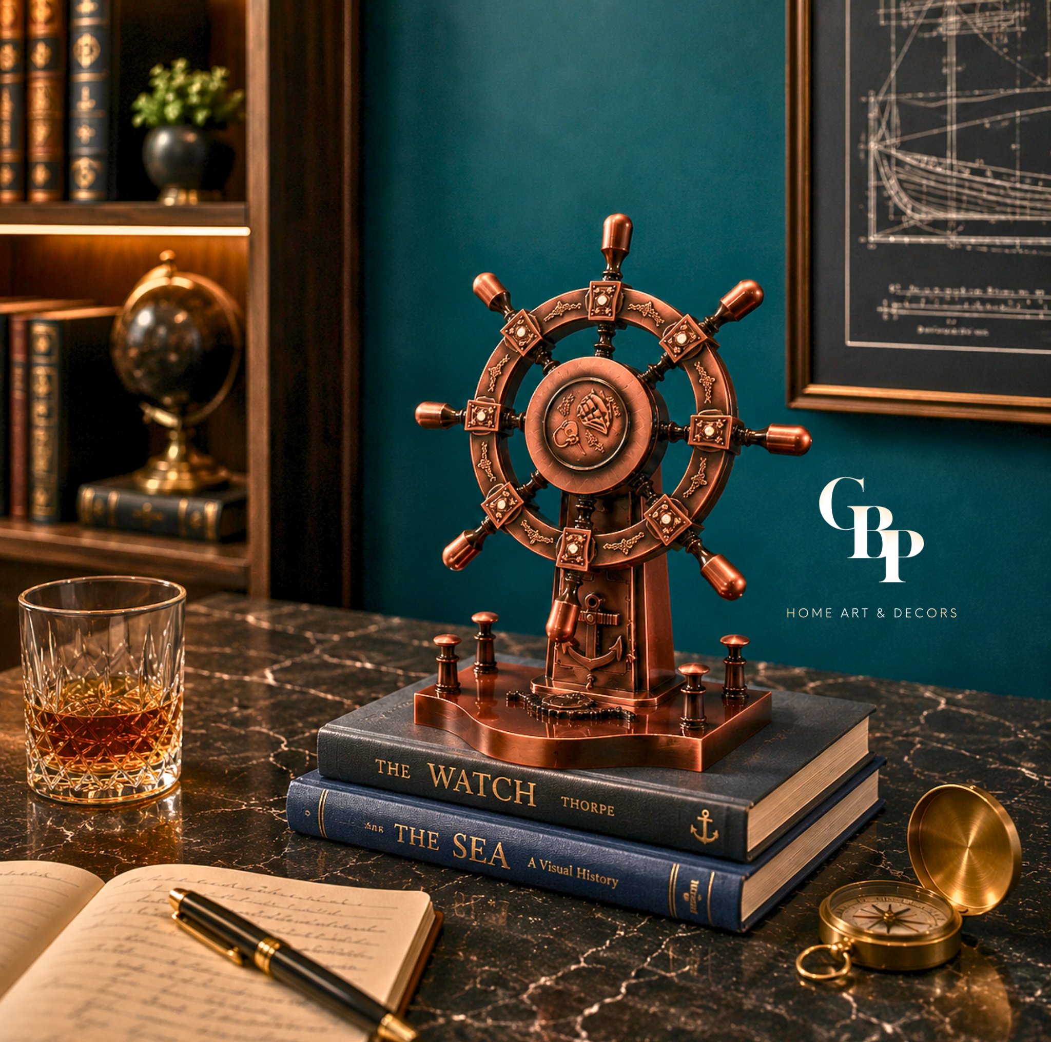 Antique - Inspired Nautical Wheel Ship Navigator
